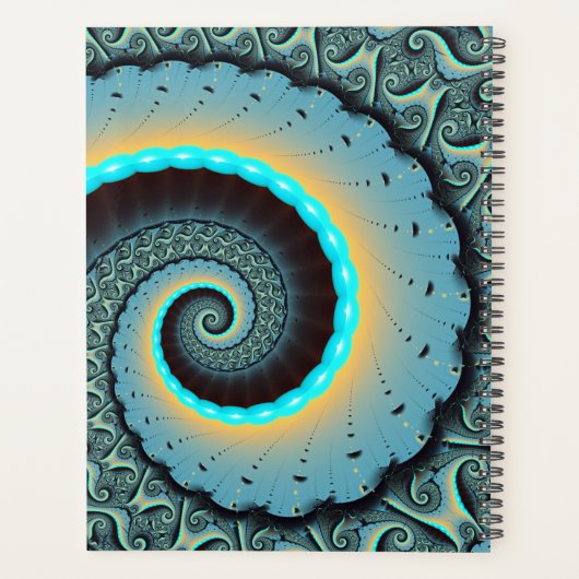 Abstract Blue Turquoise Orange Fractal Art Spiral Planner (Achterkant)
