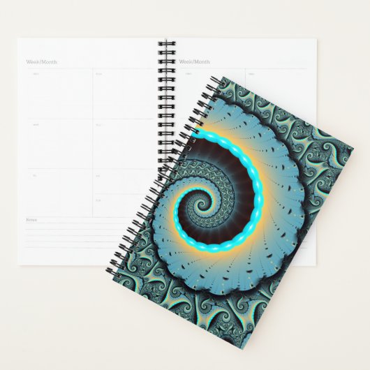 Abstract Blue Turquoise Orange Fractal Art Spiral Planner (Display)