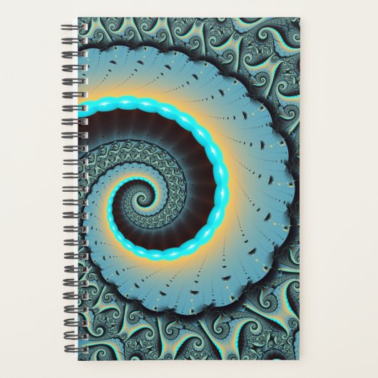 Abstract Blue Turquoise Orange Fractal Art Spiral Planner (Voorkant)