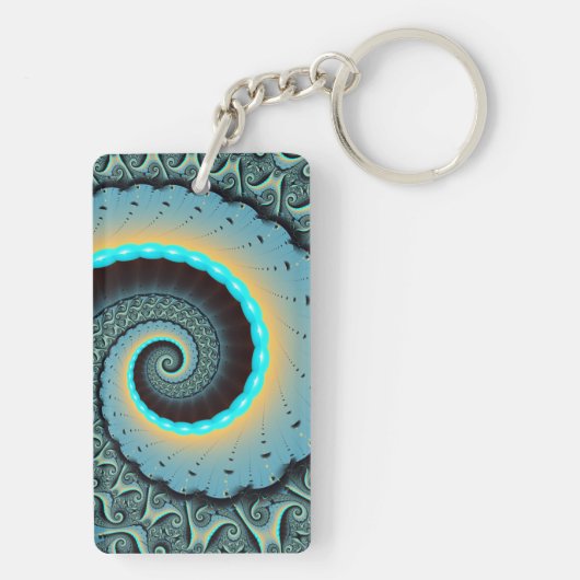 Abstract Blue Turquoise Orange Fractal Art Spiral Sleutelhanger (achterkant)
