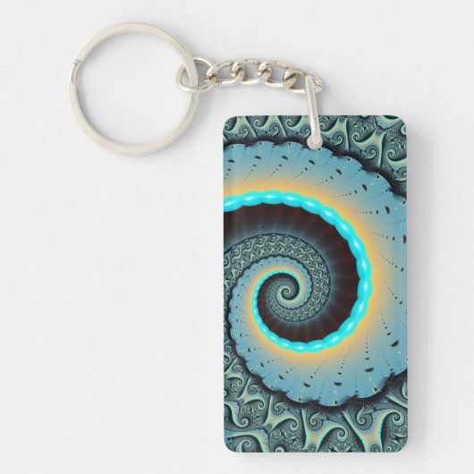 Abstract Blue Turquoise Orange Fractal Art Spiral Sleutelhanger (Voorkant)