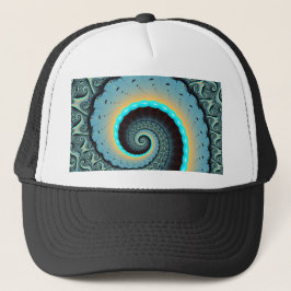 Abstract Blue Turquoise Orange Fractal Art Spiral Trucker Pet
