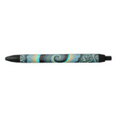 Abstract Blue Turquoise Orange Fractal Art Spiral Zwarte Inkt Pen (Voorkant)
