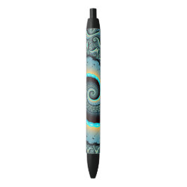 Abstract Blue Turquoise Orange Fractal Art Spiral Zwarte Inkt Pen
