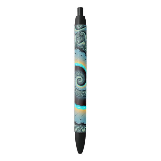 Abstract Blue Turquoise Orange Fractal Art Spiral Zwarte Inkt Pen (Voorkant Verticaal)