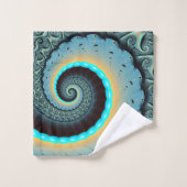 Abstract Blue Turquoise Oranje Fractal Art Spiral Bad Handdoek (Wasdoekje)