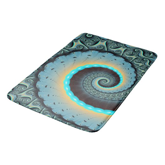 Abstract Blue Turquoise Oranje Fractal Art Spiral Badmat (Gekanteld)