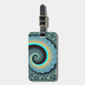 Abstract Blue Turquoise Oranje Fractal Art Spiral Bagagelabel (Voorkant verticaal)