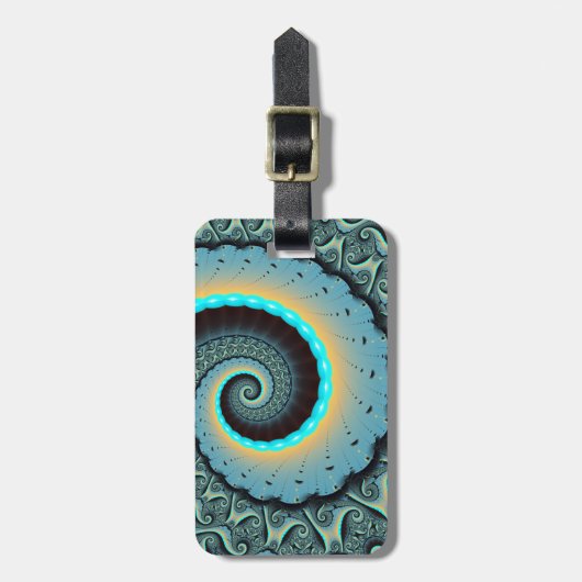 Abstract Blue Turquoise Oranje Fractal Art Spiral Bagagelabel (Voorkant verticaal)