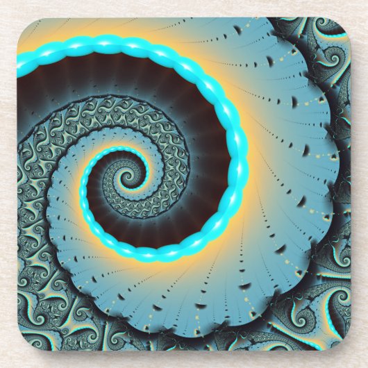 Abstract Blue Turquoise Oranje Fractal Art Spiral Bier Onderzetter (Voorkant)