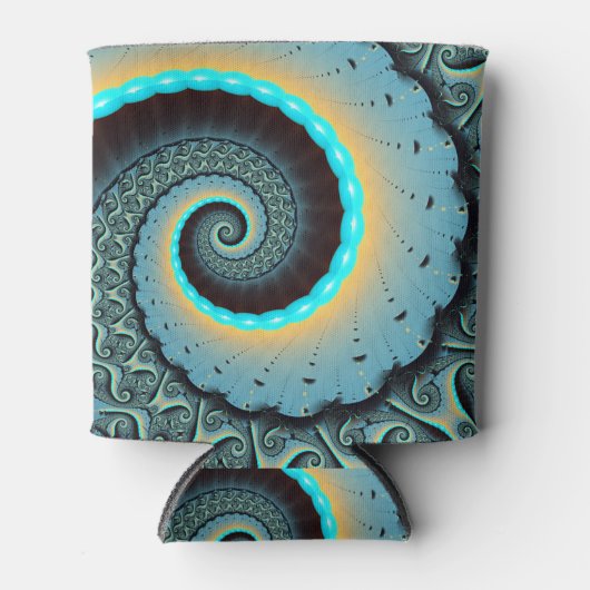 Abstract Blue Turquoise Oranje Fractal Art Spiral Blikjeskoeler (Voorkant)