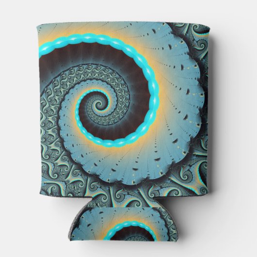 Abstract Blue Turquoise Oranje Fractal Art Spiral Blikjeskoeler (Achterkant)