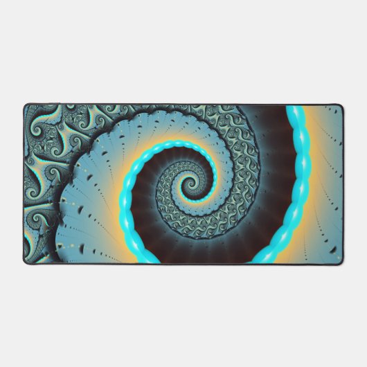 Abstract Blue Turquoise Oranje Fractal Art Spiral Bureaumat (Voorkant)