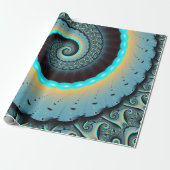 Abstract Blue Turquoise Oranje Fractal Art Spiral Cadeaupapier (Uitgerold)