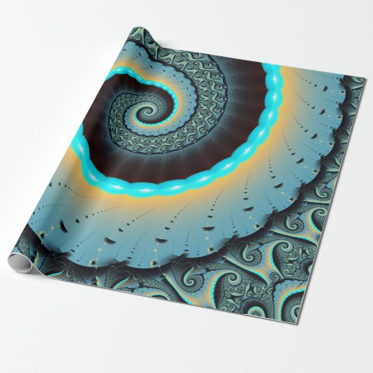 Abstract Blue Turquoise Oranje Fractal Art Spiral Cadeaupapier (Uitgerold)
