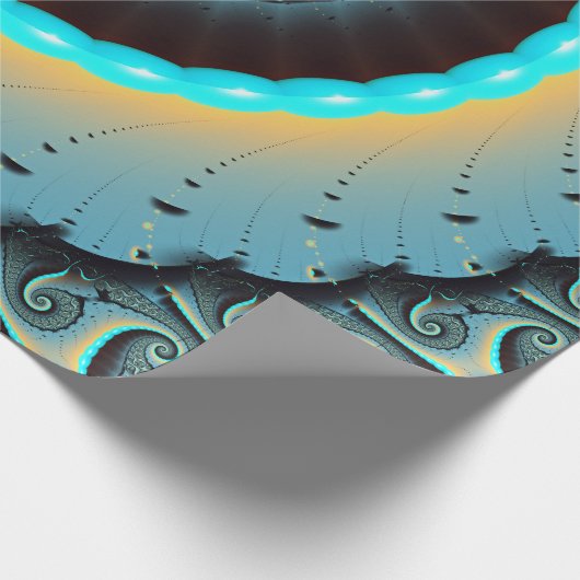 Abstract Blue Turquoise Oranje Fractal Art Spiral Cadeaupapier (Hoek)