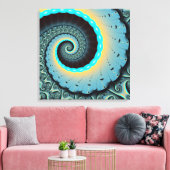Abstract Blue Turquoise Oranje Fractal Art Spiral Canvas Afdruk (Insitu (Woonkamer))