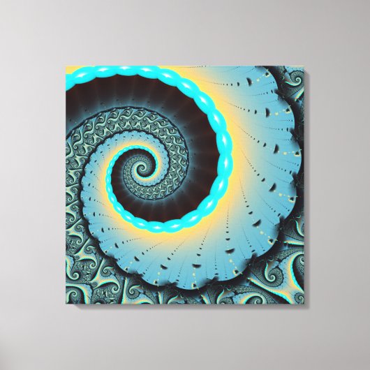 Abstract Blue Turquoise Oranje Fractal Art Spiral Canvas Afdruk (Voorkant)