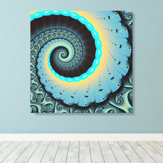 Abstract Blue Turquoise Oranje Fractal Art Spiral Canvas Afdruk (Insitu (Houten vloer))