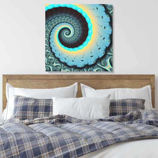 Abstract Blue Turquoise Oranje Fractal Art Spiral Canvas Afdruk (Insitu (Slaapkamer))