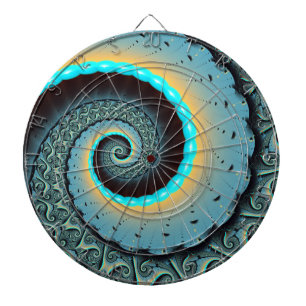 Abstract Blue Turquoise Oranje Fractal Art Spiral Dartbord