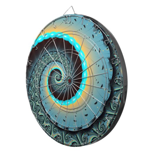 Abstract Blue Turquoise Oranje Fractal Art Spiral Dartbord (Voorkant Rechts)