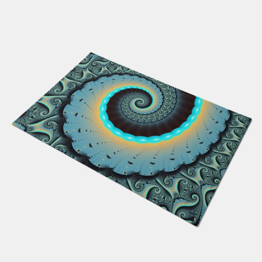 Abstract Blue Turquoise Oranje Fractal Art Spiral Deurmat (Schuin)