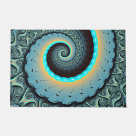 Abstract Blue Turquoise Oranje Fractal Art Spiral Deurmat