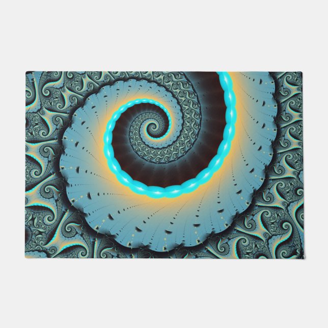 Abstract Blue Turquoise Oranje Fractal Art Spiral Deurmat (Voorkant)