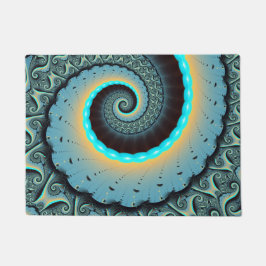 Abstract Blue Turquoise Oranje Fractal Art Spiral Deurmat