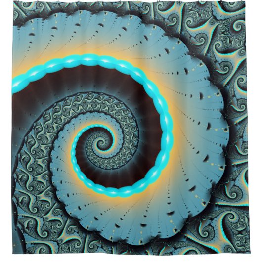Abstract Blue Turquoise Oranje Fractal Art Spiral Douchegordijn (Voorkant)