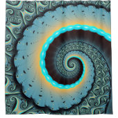 Abstract Blue Turquoise Oranje Fractal Art Spiral Douchegordijn (Voorkant)
