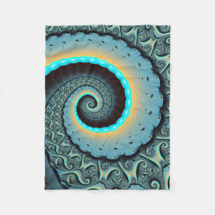 Abstract Blue Turquoise Oranje Fractal Art Spiral Fleece Deken