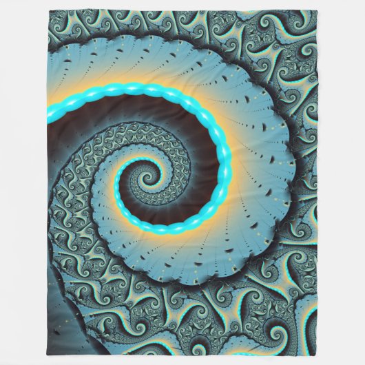 Abstract Blue Turquoise Oranje Fractal Art Spiral Fleece Deken (Voorkant)