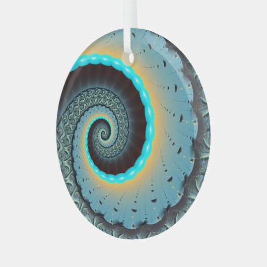 Abstract Blue Turquoise Oranje Fractal Art Spiral Glas Ornament (Voorkant links)