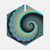 Abstract Blue Turquoise Oranje Fractal Art Spiral Glas Ornament (Achterkant)