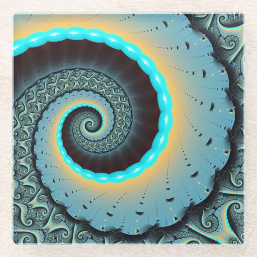 Abstract Blue Turquoise Oranje Fractal Art Spiral Glazen Onderzetter (Voorkant)