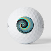 Abstract Blue Turquoise Oranje Fractal Art Spiral Golfballen (Voorkant)