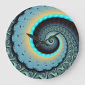 Abstract Blue Turquoise Oranje Fractal Art Spiral Grote Klok (Voorkant)