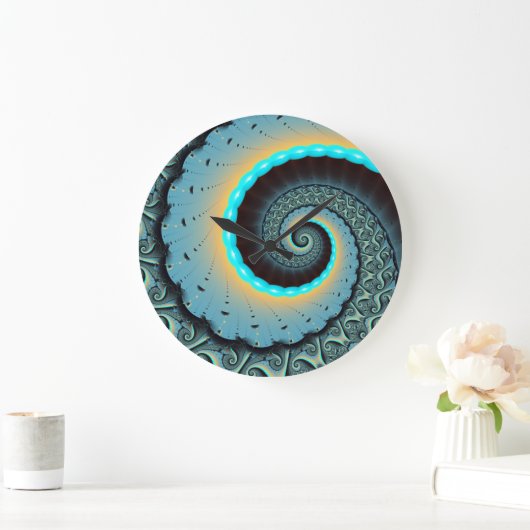 Abstract Blue Turquoise Oranje Fractal Art Spiral Grote Klok (Huis)