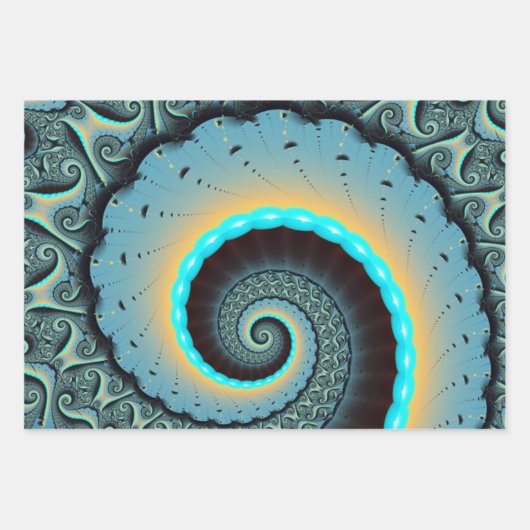 Abstract Blue Turquoise Oranje Fractal Art Spiral Inpakpapier Vel (Voorkant 3)
