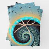 Abstract Blue Turquoise Oranje Fractal Art Spiral Inpakpapier Vel (In situ)