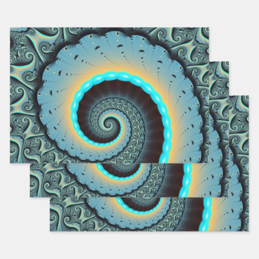 Abstract Blue Turquoise Oranje Fractal Art Spiral Inpakpapier Vel (Set)