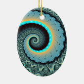 Abstract Blue Turquoise Oranje Fractal Art Spiral Keramisch Ornament (Achterkant)