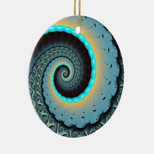 Abstract Blue Turquoise Oranje Fractal Art Spiral Keramisch Ornament (Rechts)