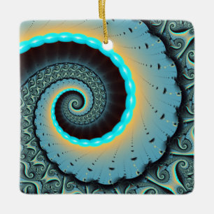 Abstract Blue Turquoise Oranje Fractal Art Spiral Keramisch Ornament