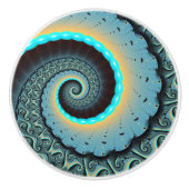 Abstract Blue Turquoise Oranje Fractal Art Spiral Keramische Knop (Voorkant)