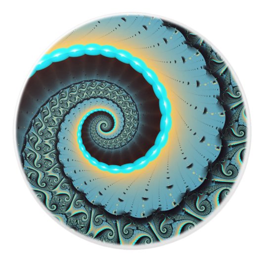 Abstract Blue Turquoise Oranje Fractal Art Spiral Keramische Knop (Voorkant)