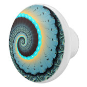 Abstract Blue Turquoise Oranje Fractal Art Spiral Keramische Knop (Rechts)