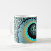 Abstract Blue Turquoise Oranje Fractal Art Spiral Koffiemok (Voorkant links)